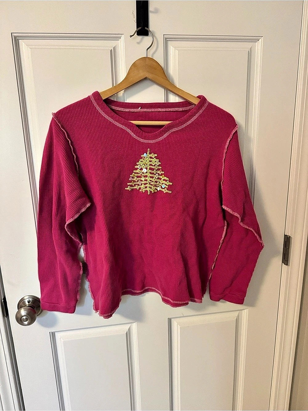Quacker Factory Embroidered Tree Pink Long Sleeve